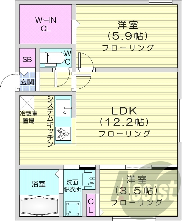 2LDK、エアコン、ペット飼育可能、ネット無料