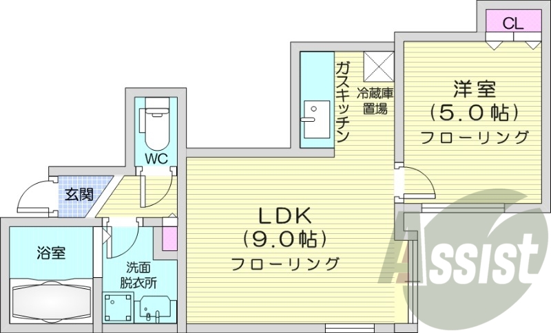 1LDK、ネット無料、ロードヒーティング、防犯カメラ