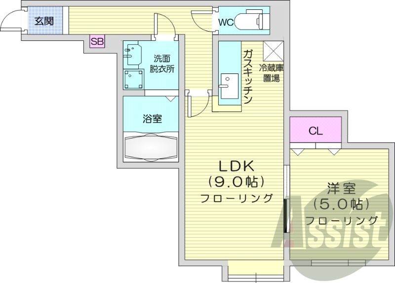 1LDK、エアコン、灯油暖房、カメラ付きインターホン