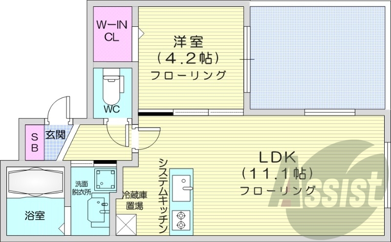1LDK、都市ガス、角部屋、オートロック、ガス暖房