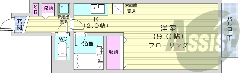 1K、都市ガス、収納、ガス暖房、洗濯機置場