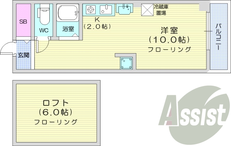 1LDK、独立洗面台、バストイレ別