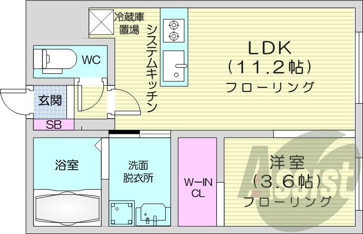 1LDK、エアコン、オートロック、灯油暖房