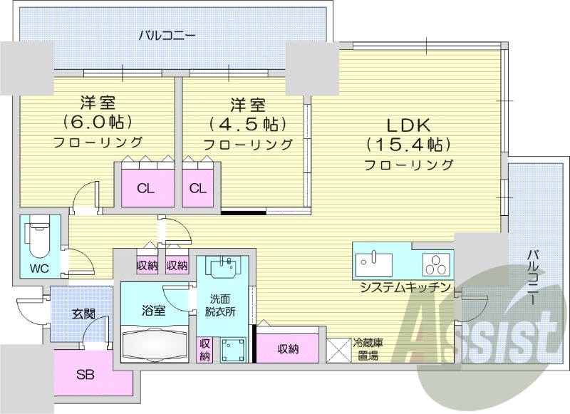 2LDK、都市ガス、エアコン、システムキッチン