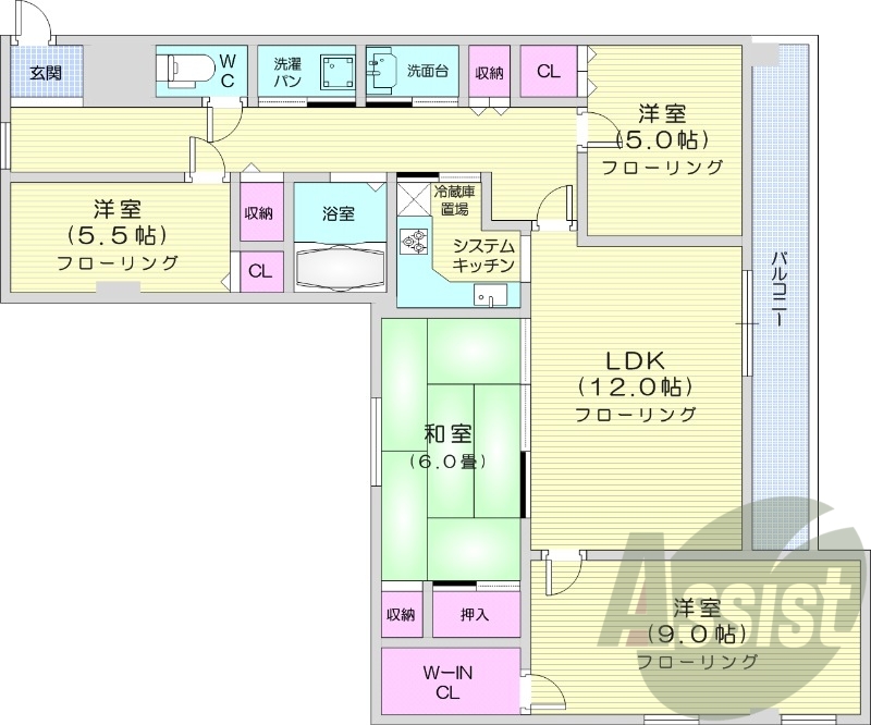 4LDK、都市ガス、システムキッチン、クローゼット
