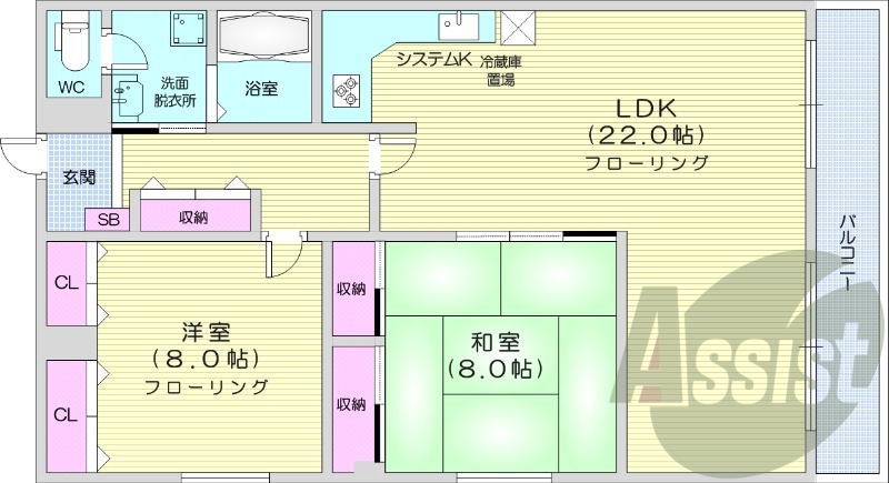 2LDK、収納、都市ガス、システムキッチン、暖房ガス