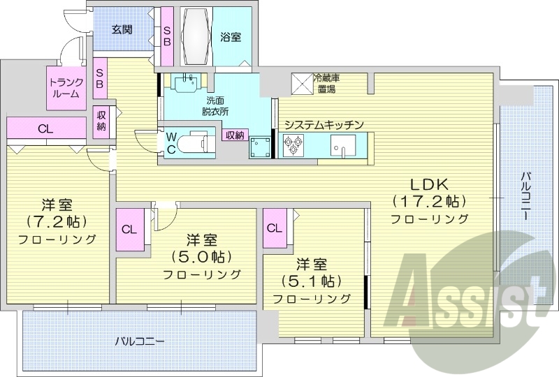 3LDK、浴室乾燥機、食器洗乾燥機、オートロック