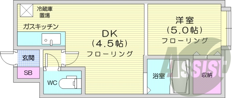 1DK、洗面化粧台、灯油FF暖房、エレベーター、防犯カメラ