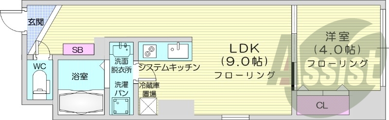 1LDK、オール電化、バストイレ別、宅配ボックス