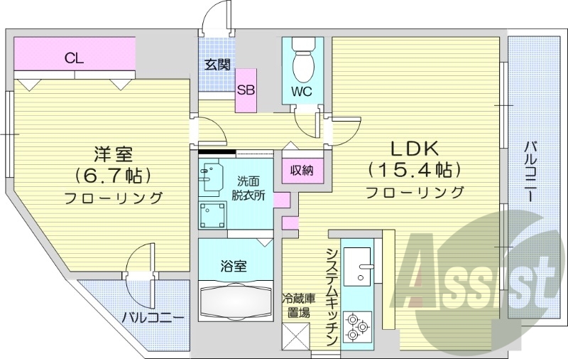 1LDK、クローゼット、シューズボックス、洗面脱衣所
