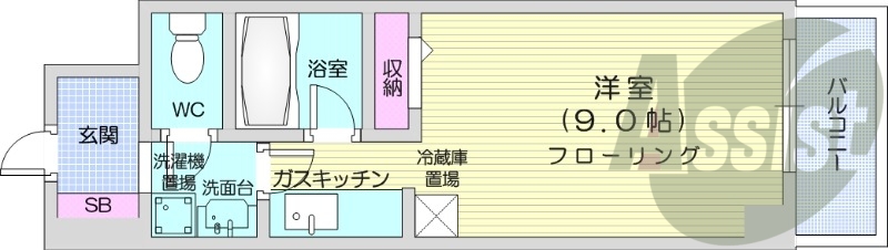 1K、バルコニー、プロパンガスリミット、独立洗面台
