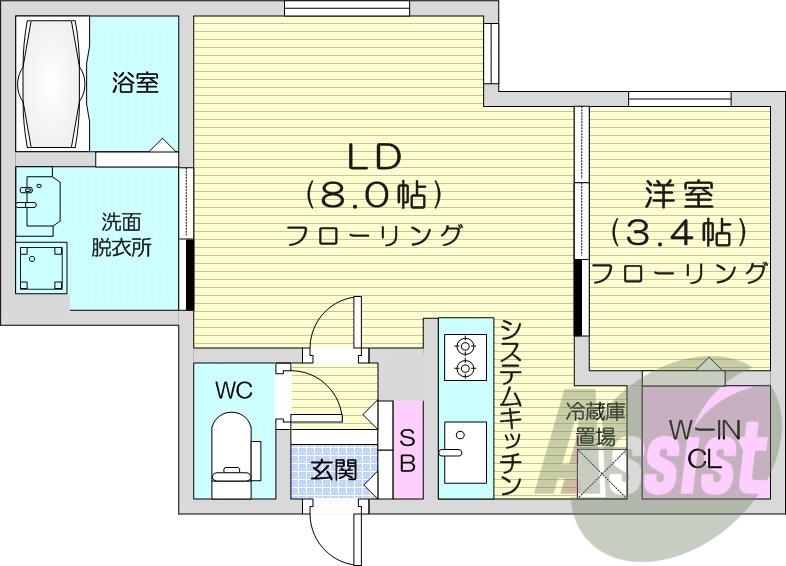 1LDK、エアコン、都市ガス、ネット無料