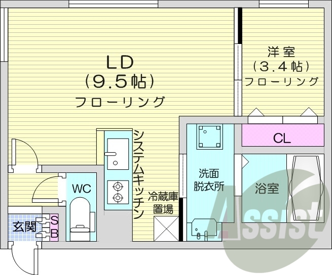 1LDK、エアコン、都市ガス、ネット無料