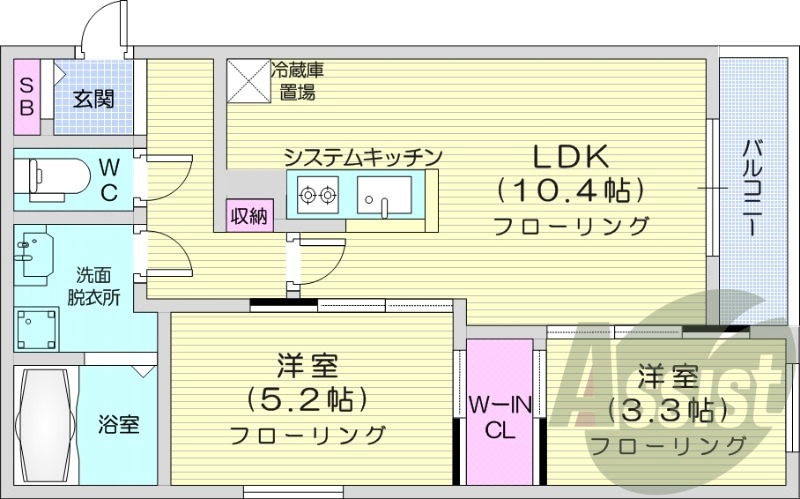 2LDK、エアコン、都市ガス、ネット無料