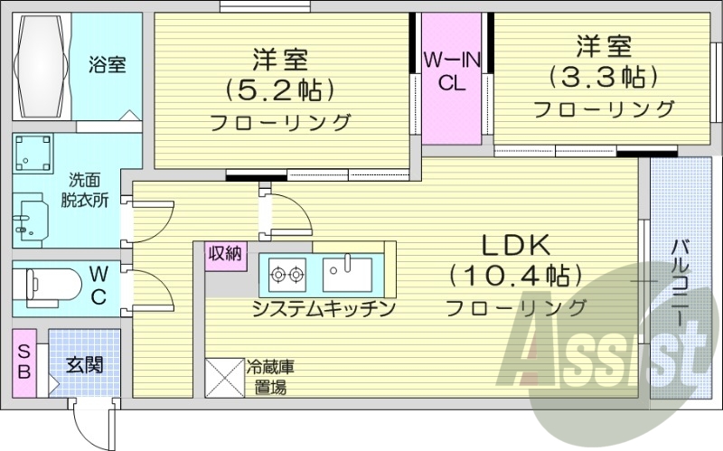 2LDK、エアコン、都市ガス、ネット無料
