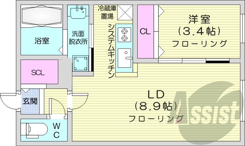 1LDK、エアコン、都市ガス、ネット無料