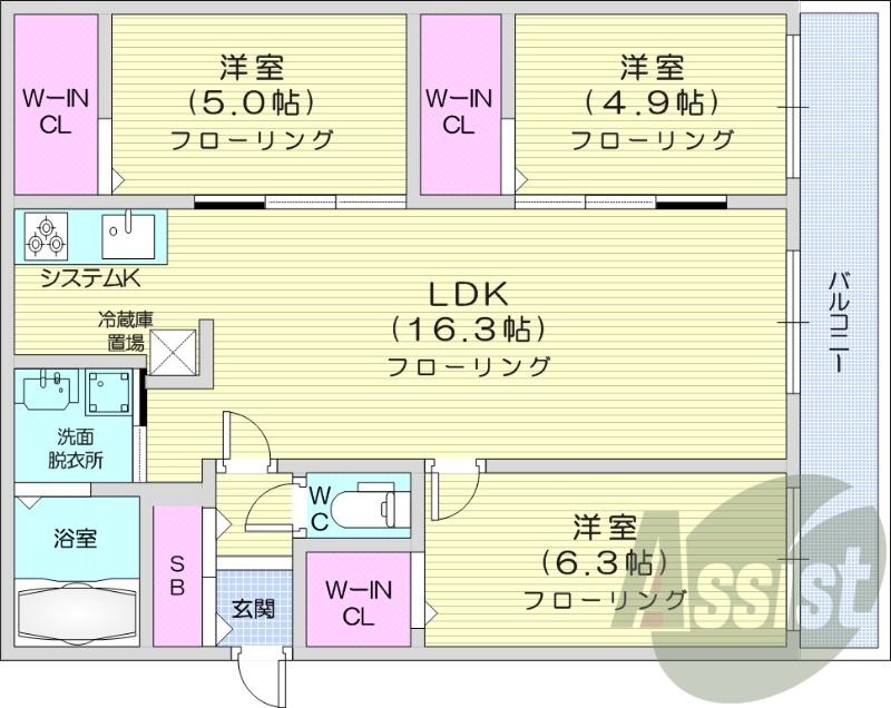 3LDK、エアコン、追い焚き、ネット無料
