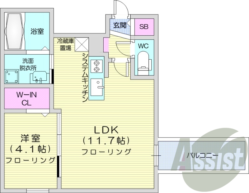 1LDK、エアコン、ネット無料、システムキッチン