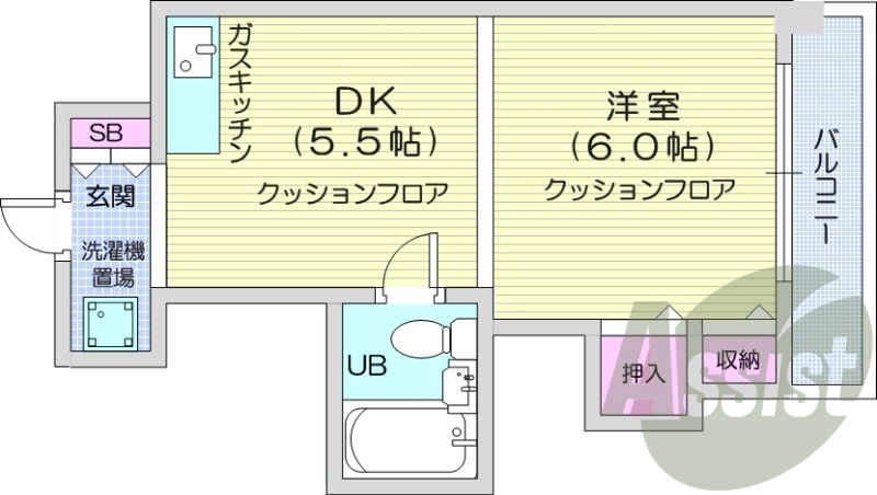 1DK、ガスFF暖房、ケーブルテレビ、都市ガス