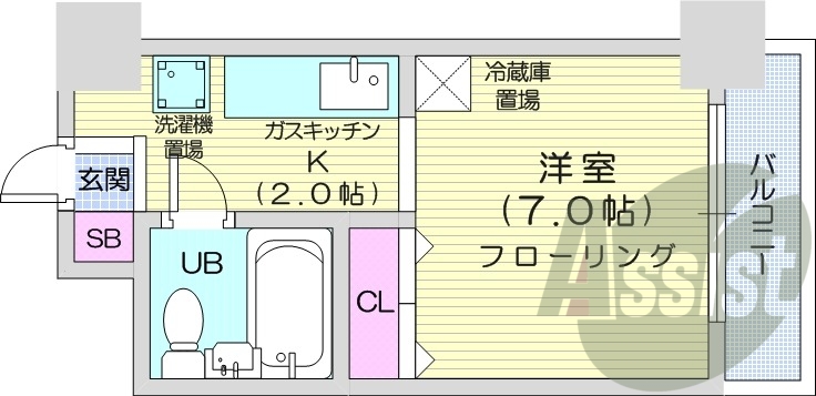 1K、都市ガス、収納、バルコニー、モニターホン、南西向き