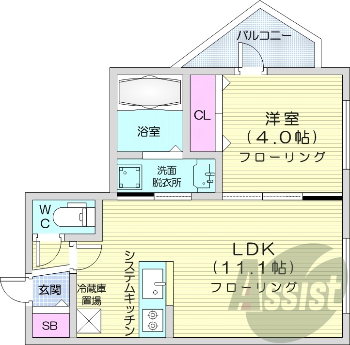 1LDK、エアコン、都市ガス、ネット無料
