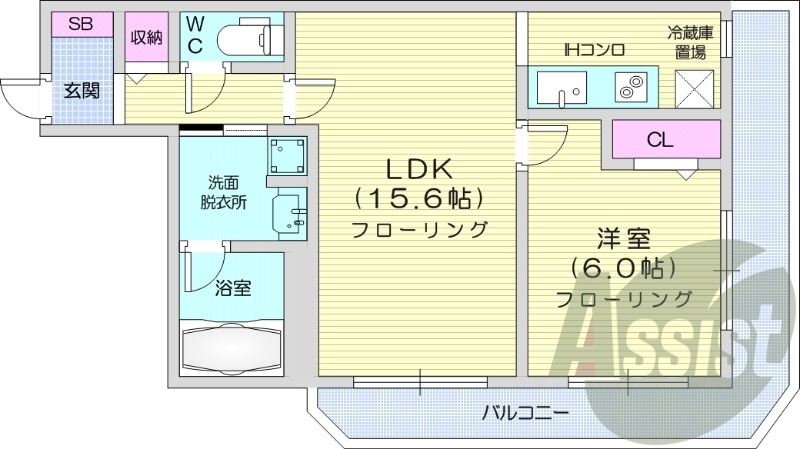 1LDK、オートロック、オール電化、システムキッチン