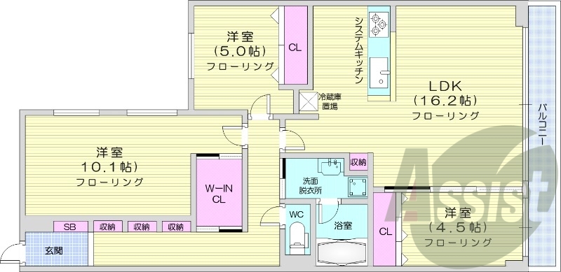 3LDK、都市ガス、エアコン、ガス暖房、ネット無料