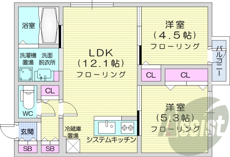 1LDK、エアコン、浴室乾燥機、ネット使用料不要
