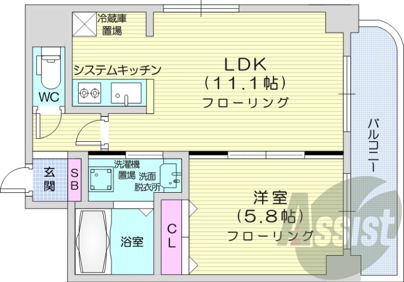1LDK、システムキッチン、ネット無料、角部屋
