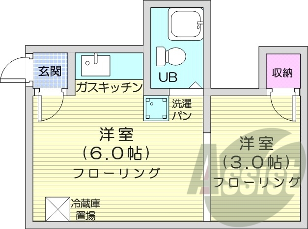 1DK、灯油暖房、収納、ガスキッチン、お風呂