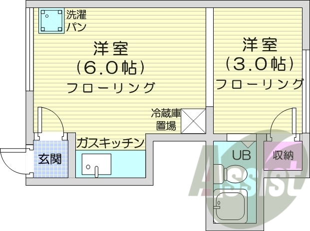1DK、灯油暖房、収納、ガスキッチン、お風呂