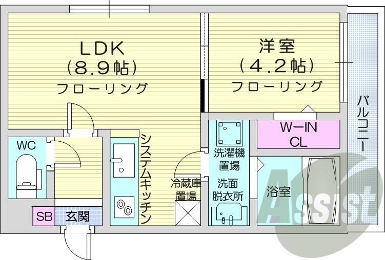 1LDK、都市ガス、エアコン、システムキッチン