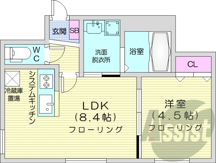 1LDK、都市ガス、エアコン、浴室乾燥機、ネット無料