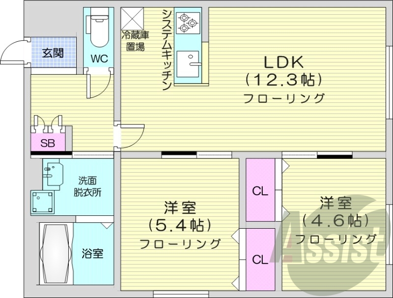 2LDK、都市ガス、エアコン、浴室乾燥機、ネット無料