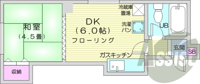1DK、灯油暖房、室内洗濯機置き場、ケーブルテレビ