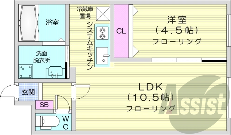1LDK、都市ガス、エアコン、浴室乾燥機