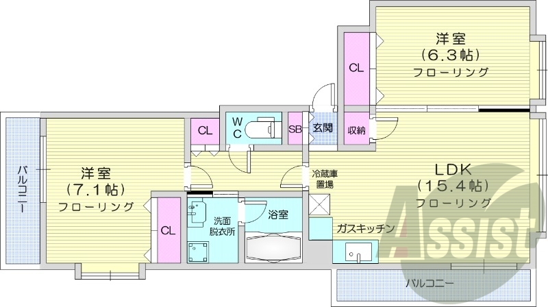 2LDK、オートロック、エアコン、バス・トイレ別