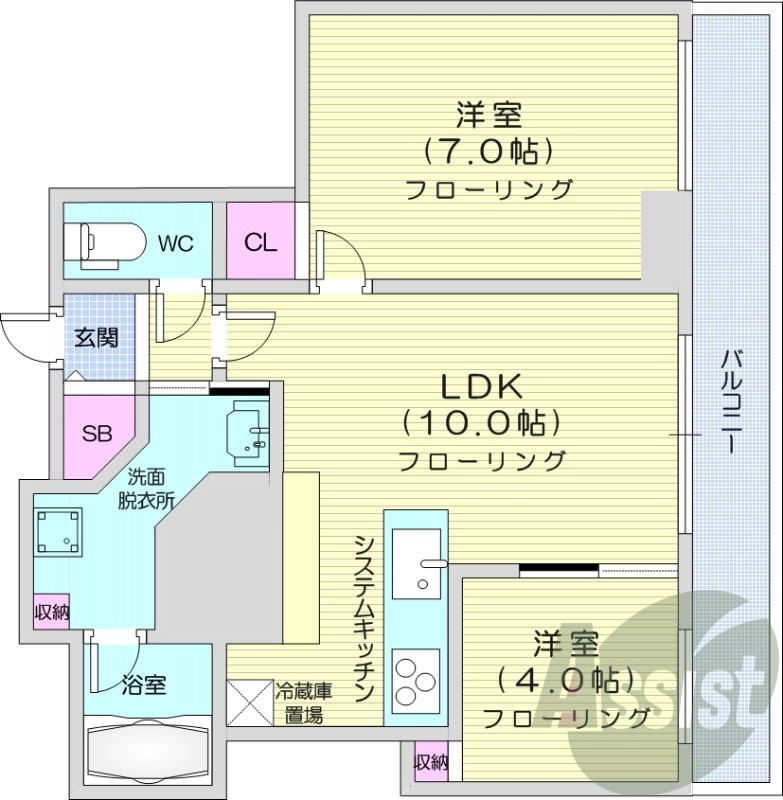 3LDK、システムキッチン、エアコン、南向きバルコニー