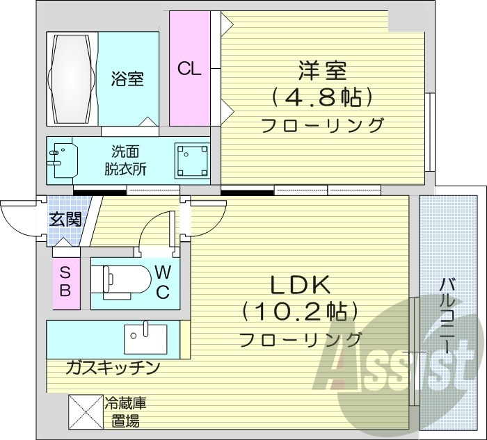 1LDK、クローゼット、バストイレ別、洗面脱衣所
