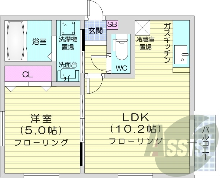 1LDK、ネット無料、独立洗面台、シャワートイレ