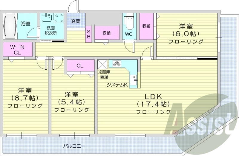 3LDK、都市ガス、追い焚き、ウォークインクローゼット