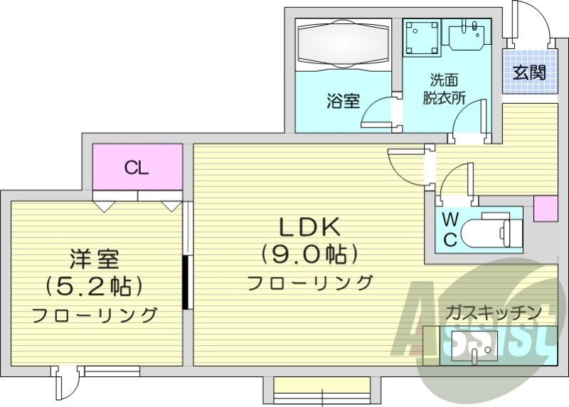 1LDK、灯油暖房、インターネット使用料無料