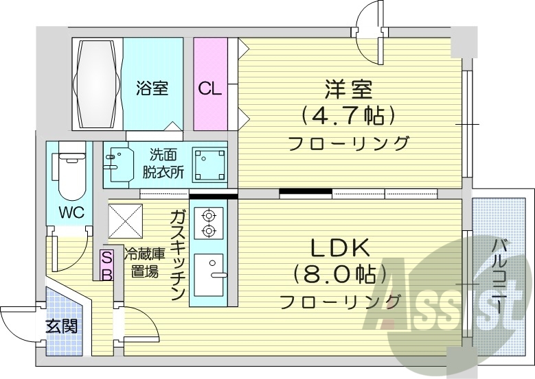1LDK、ネット無料、エアコン、灯油暖房、バルコニー