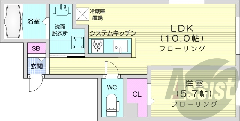 1LDK、都市ガス、エアコン、システムキッチン