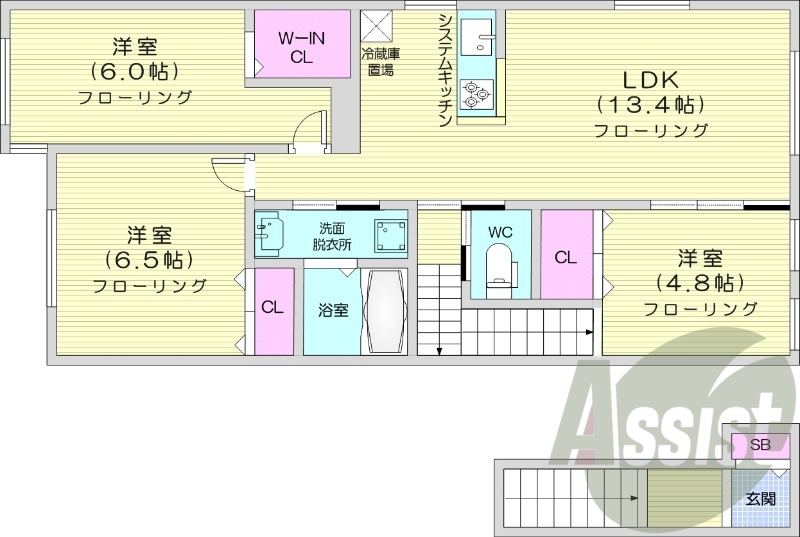 3LDK、エアコン、ペット相談可、追い焚き