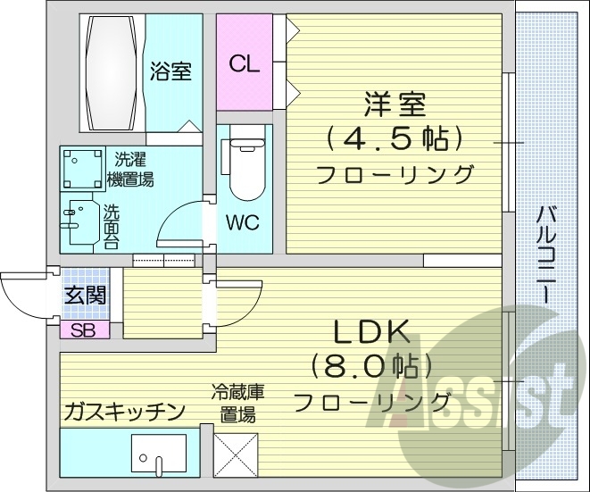 1LDK、オートロック、バストイレ別、灯油FF暖房、