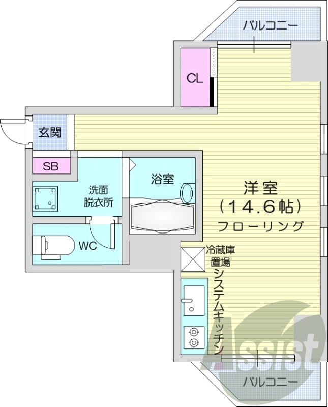 1R、エアコン、灯油暖房、洗面台、システムキッチン