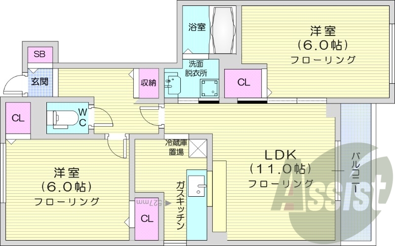2LDK、角部屋、灯油ボイラー、浴室乾燥機