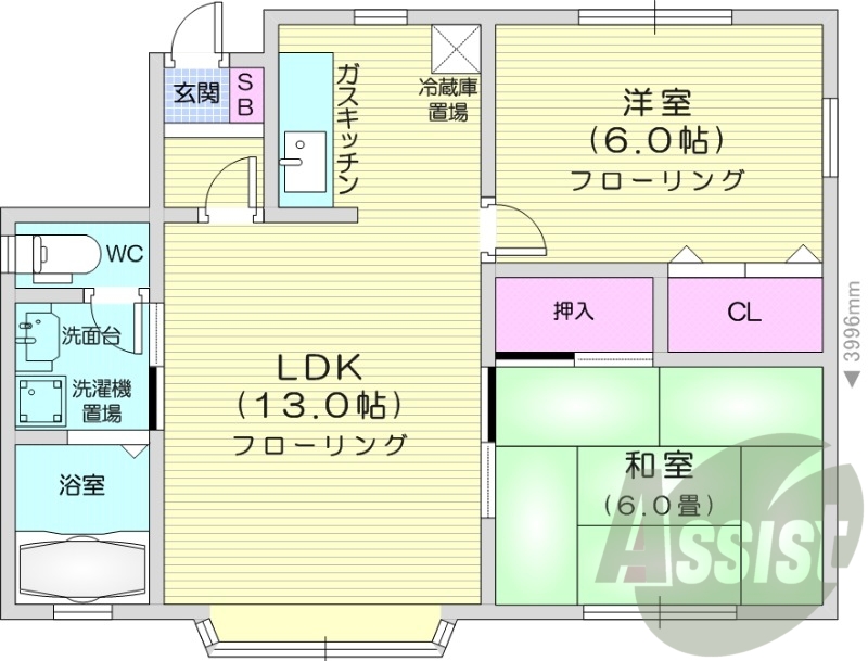 2ＬＤＫ、角部屋、灯油暖房、トランクルーム