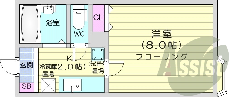 1K、バストイレ別、インターネット使用料不要